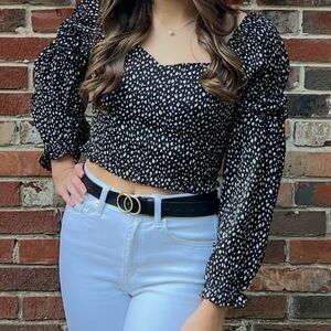 Very J Black and White Patterned Blouse